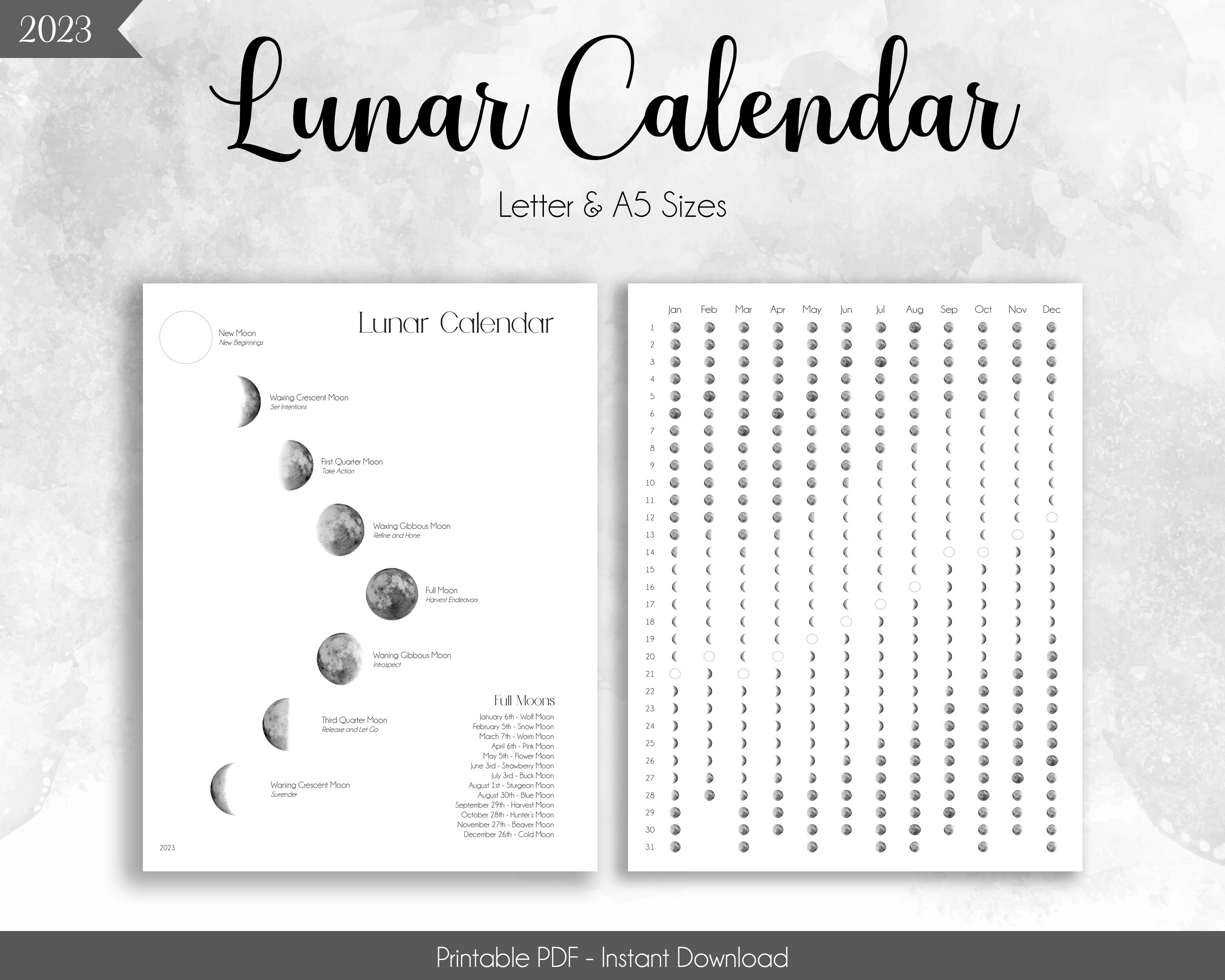 Lunar Calendar For 2023 Life Planner PDF Classic Etsy