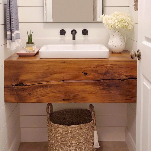 Weathered Gray Reclaimed Wood Bathroom Vanity Etsy
