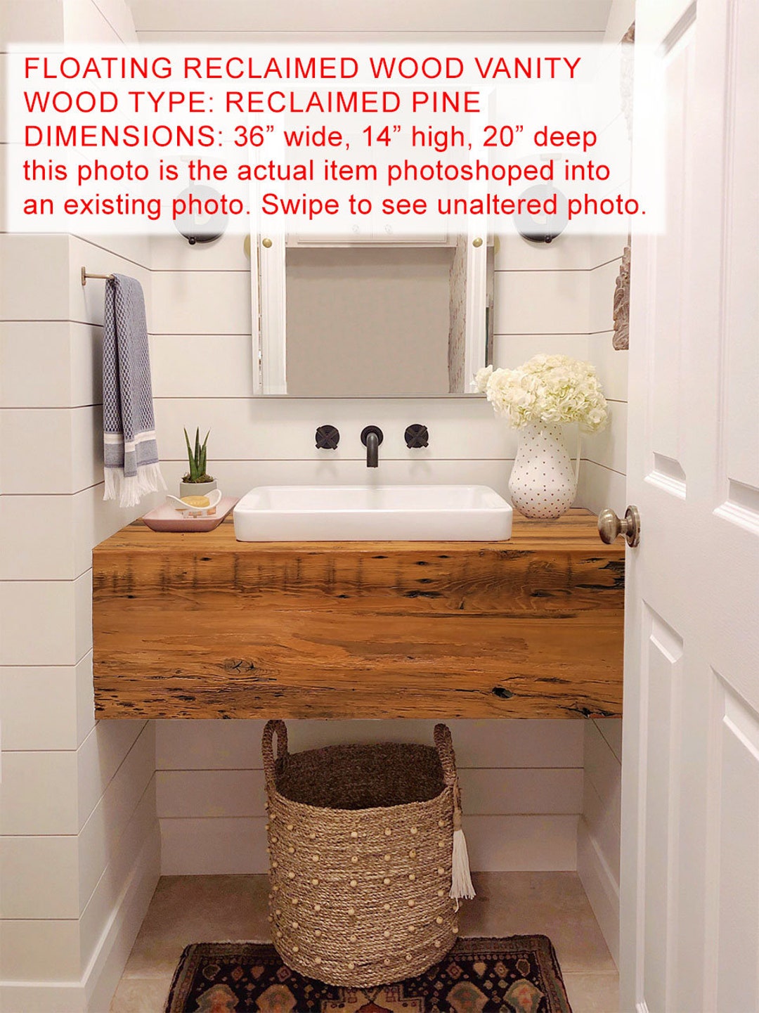 Reclaimed Wood Floating Vanity Sanded Pine 36w X 14h X 20d Etsy