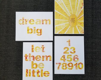 Modern Nursery Art, Set of 4 Nursery Prints, Yellow Sunshine Gallery Wall, Yellow Nursery Decor, Yellow Kids Room Art, Set of 4 Prints