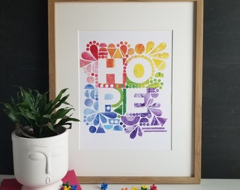 Rainbow HOPE Arte imprimible, Arte de la habitación de los niños, Impresión colorida de la guardería, Cita del arco iris, Decoración del arco iris, Impresión de arte para niña, Guardería del arco iris