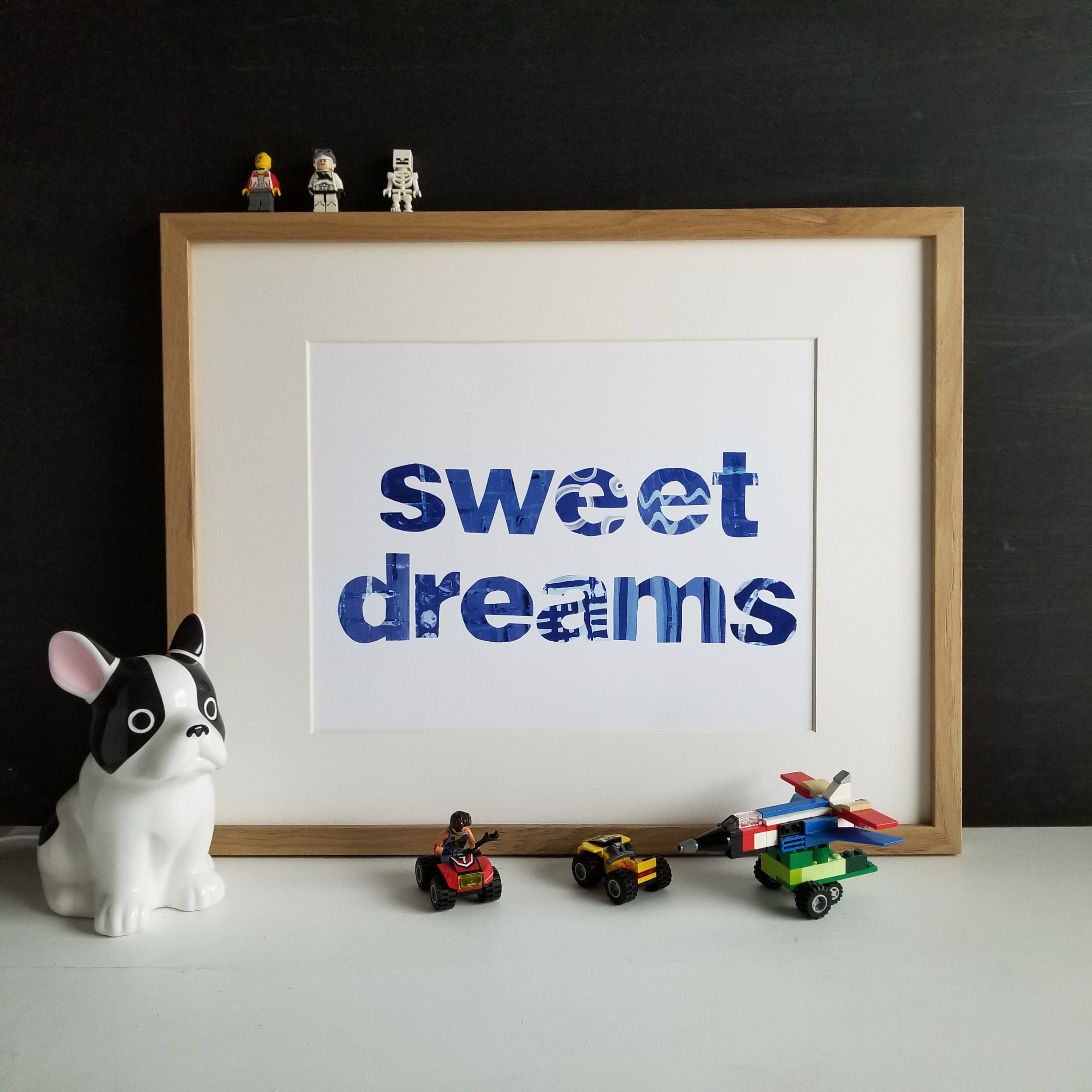 Personalised Sweet Dreams Blue Nursery Wall Art Print Baby Room Children Decor 