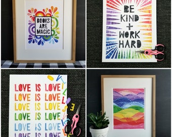 Set of 4 Rainbow Print, Colorful Gallery Wall, Rainbow Nursery Art, Kid Room Art, Set of 4 Rainbow Art, Colorful Wall Art, LGBTQ Rainbow Art