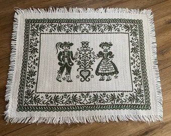 Mid Century vintage Austrian Boho linen Placemat with motif folk art