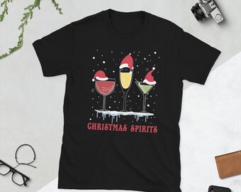 Camisa de Navidad, Camiseta de Navidad, Camisa de Espíritus de Navidad, Camiseta de Espíritus de Navidad, Camisa de vino, Camisa de champán, Camisa Martini