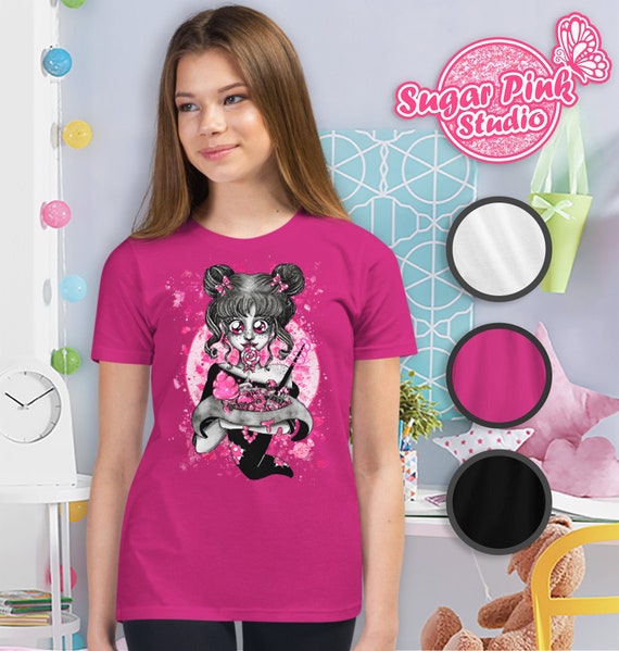 Camiseta de Nina Brujita Dulce Ropa de Ninos Remera de Manga Corta para Adolescentes Coleccion Brujitas Magicas Sugar Pink Studio Etsy Espana