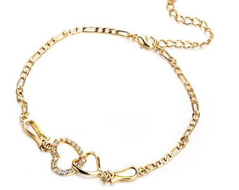 14k White Gold .75 mm Diamond-Cut Cable Heart 10 Anklet for Women