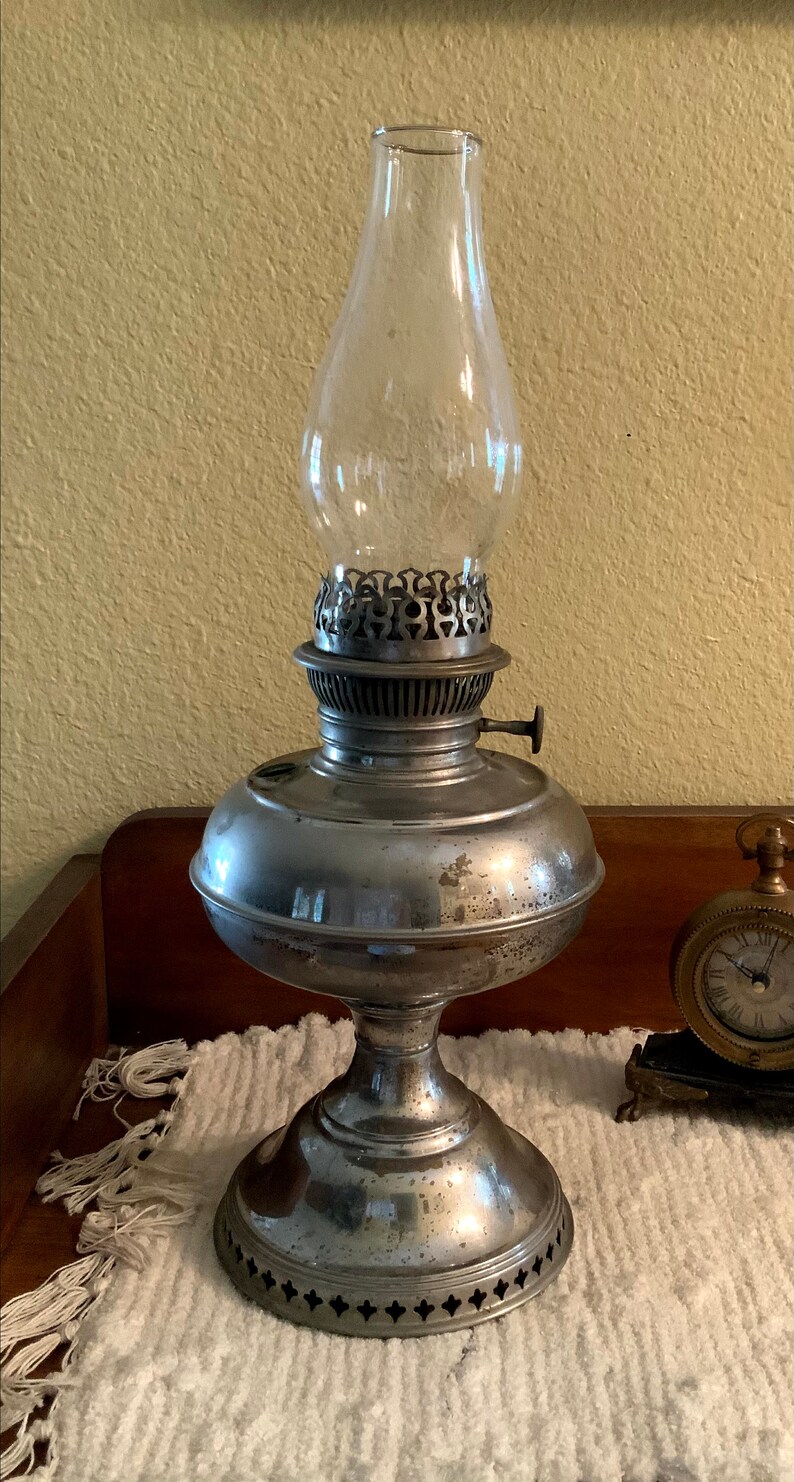 Antique Oil Lamp Antique Rayo Lantern Nickel Plated Etsy