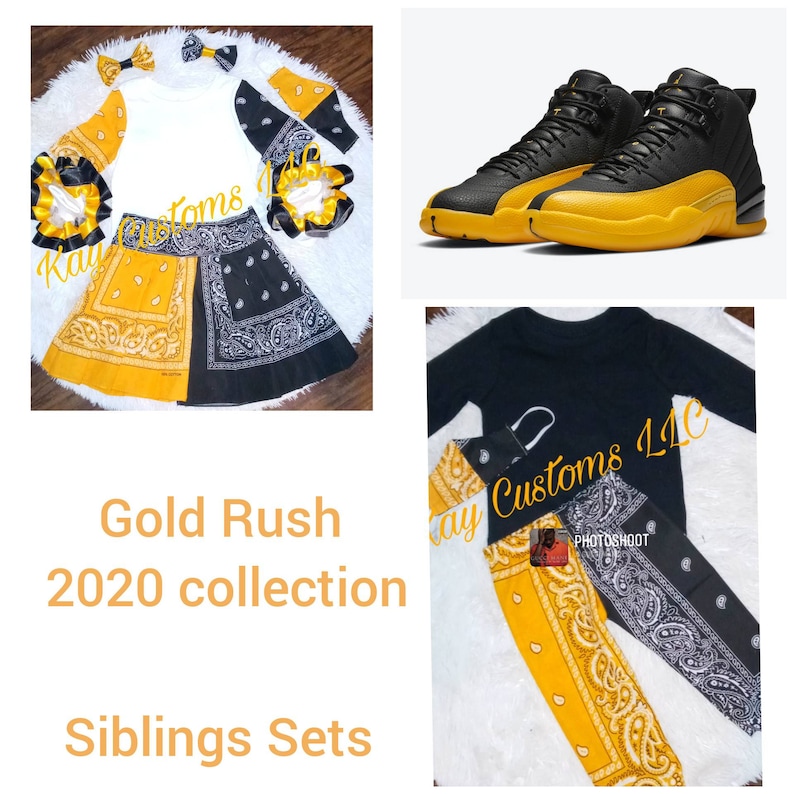 bows Shirt /& Skirt sock Bandanna Skirt Set yellow and Black with accessories Siblings Sets Match Mask