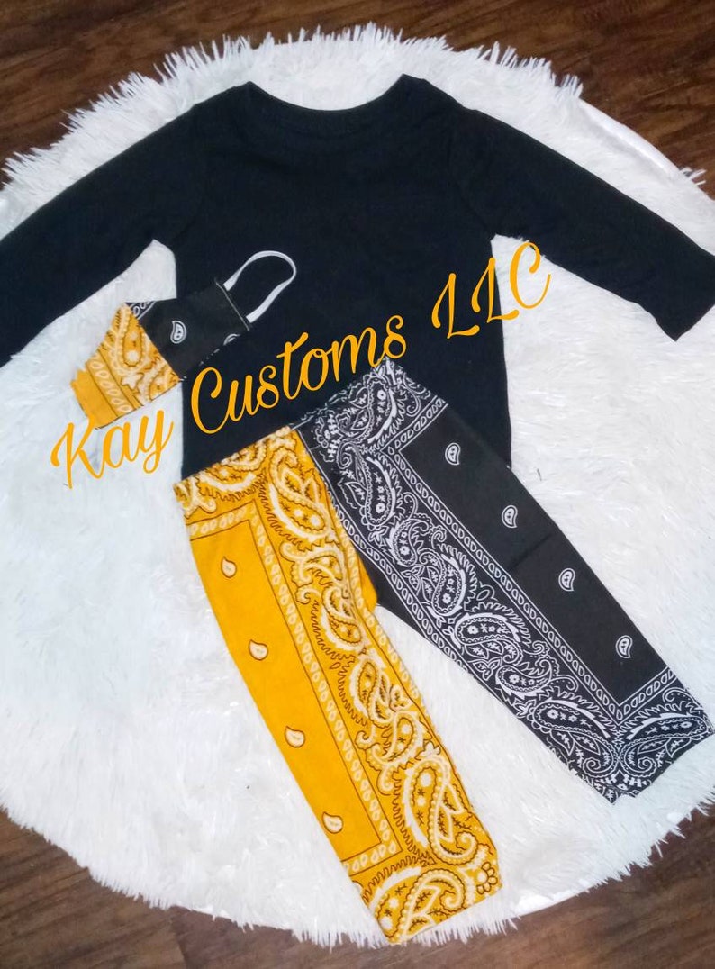 bows Shirt /& Skirt sock Bandanna Skirt Set yellow and Black with accessories Siblings Sets Match Mask