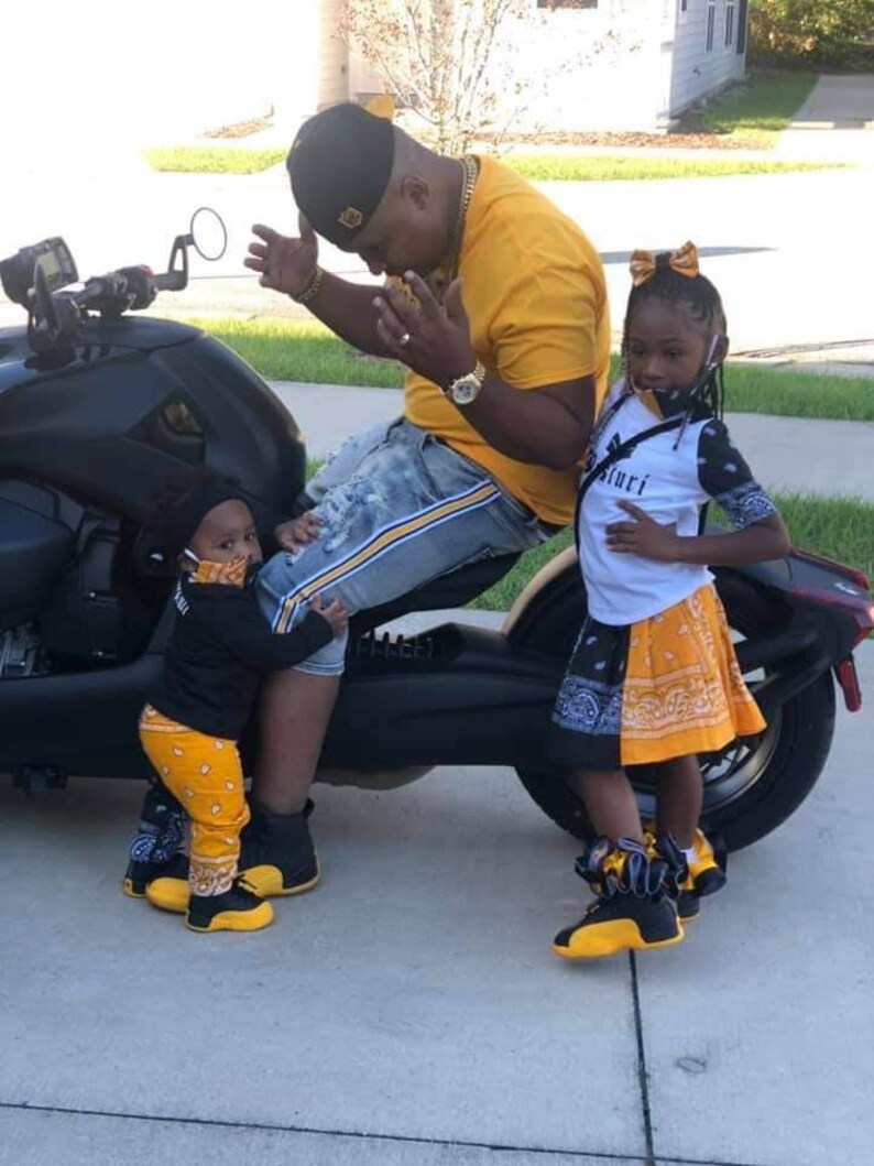bows Shirt /& Skirt sock Bandanna Skirt Set yellow and Black with accessories Siblings Sets Match Mask