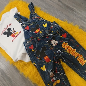 CHARACTER Birthday Denim Overall set boy or girl splash painted customized 2 piece set overall Tutu and ruffle socks Any Theme  Any Characte
