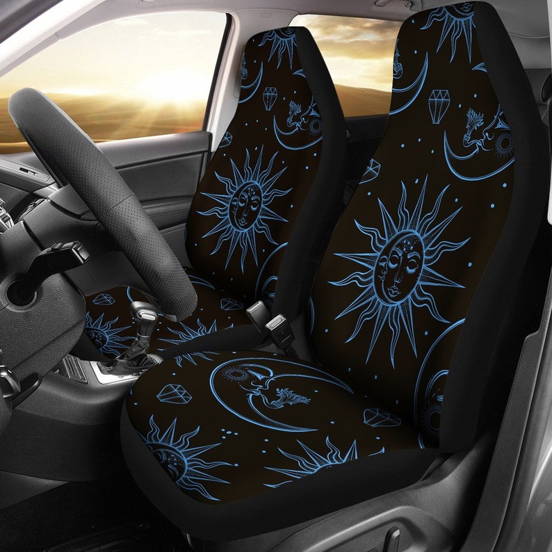 Car Seat Cover Blue Sun and Moon Hippie Car Accessories Etsy