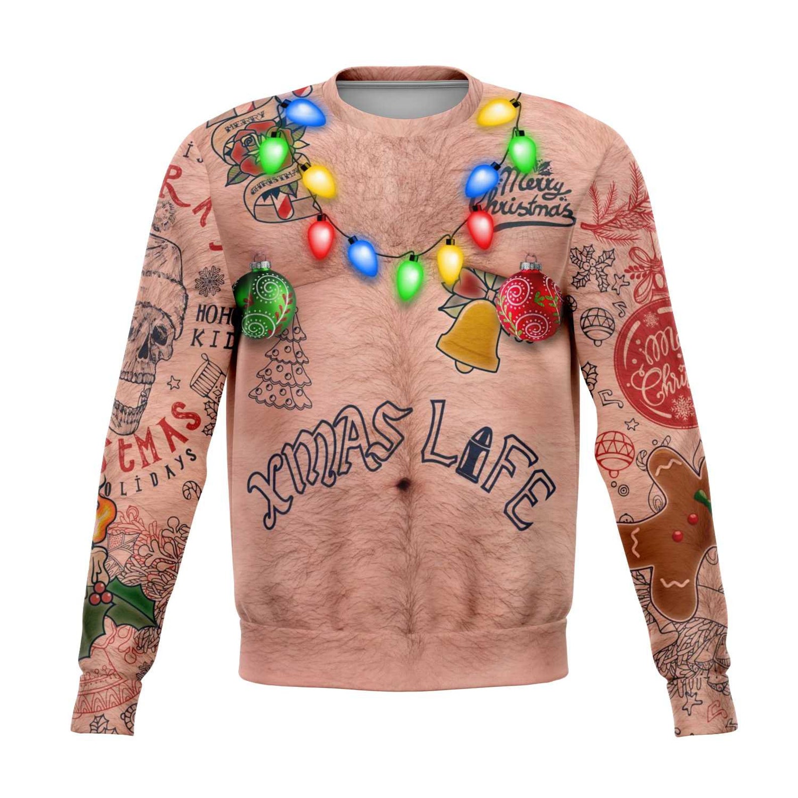 Topless Ugly Christmas Jumper Sweatshirt Bare Chest Naked image 1.