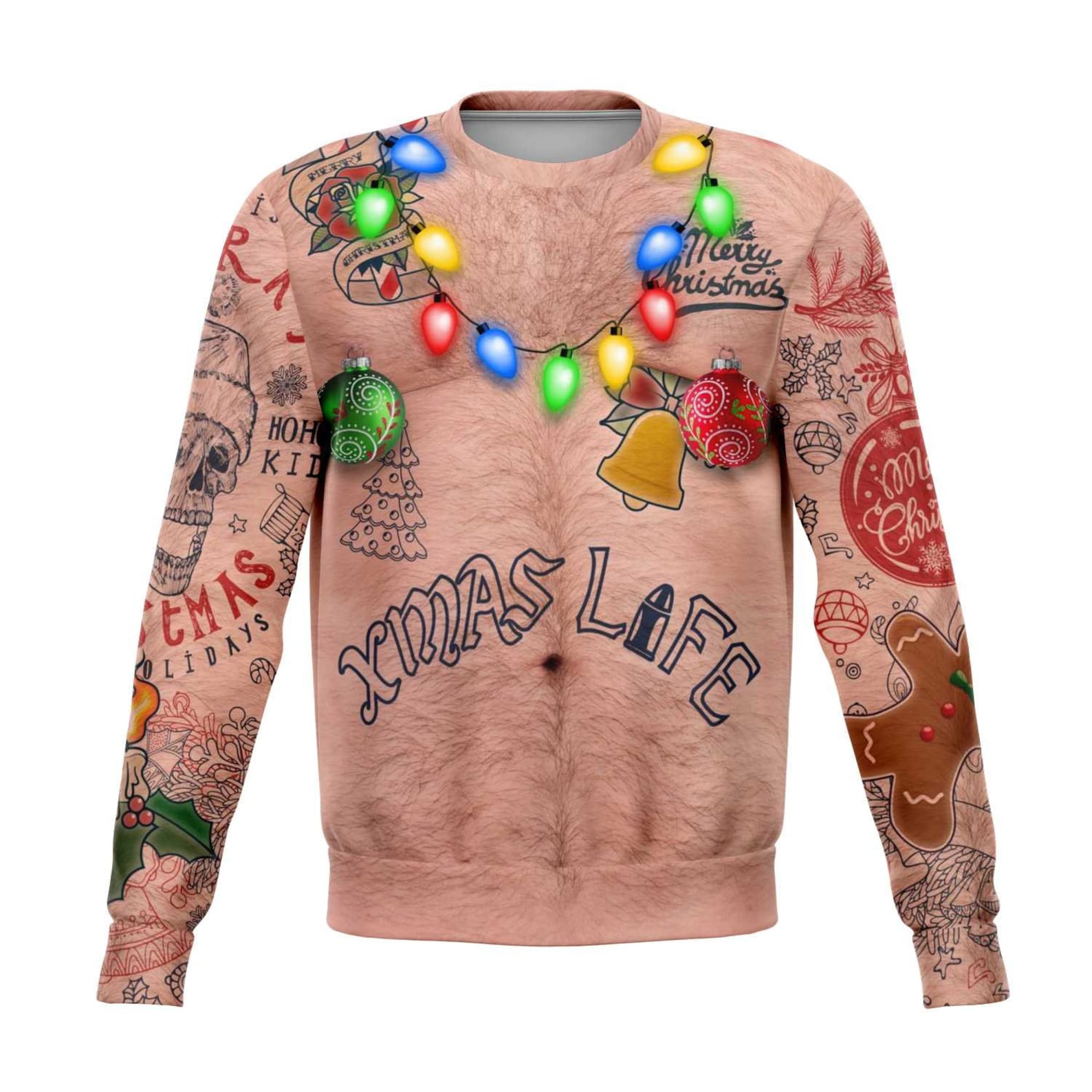 Topless Ugly Christmas Jumper Sweatshirt Bare Chest Naked image 1.