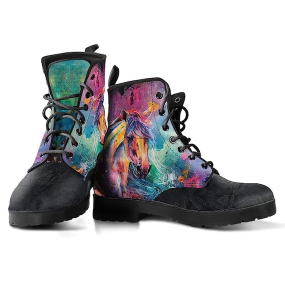 Horse Head Colorful Boots Womens Vegan 