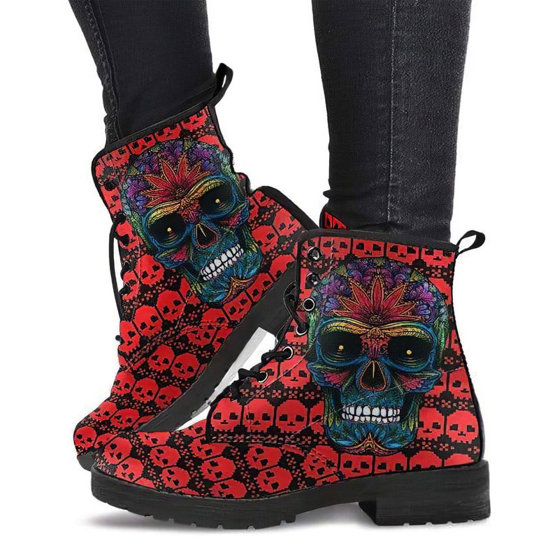 Sugar Skull Leather Boots Women Skull Boots Winter Boots Etsy