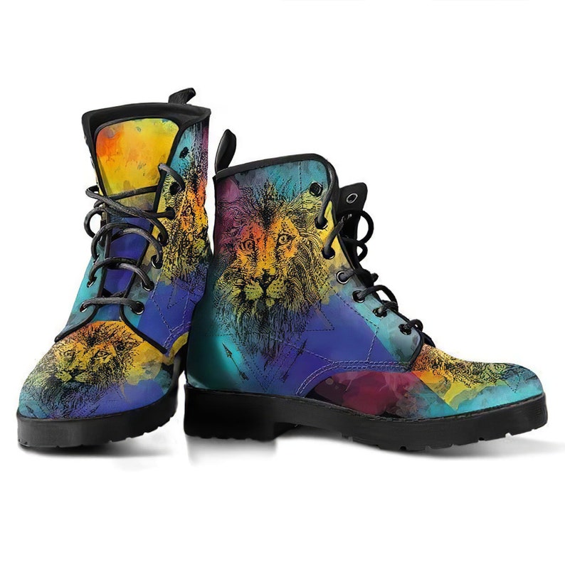 Womens Winter Boot Combat Boots Hippie Shoes Womens Leather Boots Rain Boots Women Bohemian Boots Spiritual Lion Dream