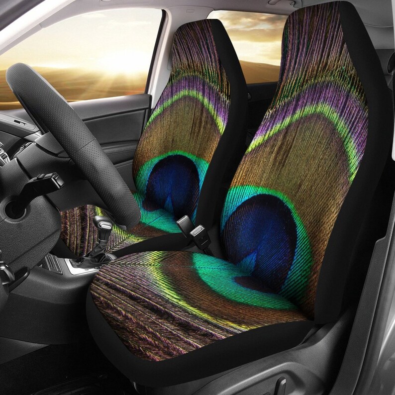 Pea Feathers Car Seat Covers Exotic Bird Protector Auto Accessories Printed Front