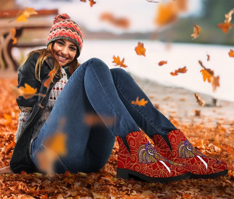Floral Vegan Leather Spiritual Hippie Fashion Boots Biker Boots Women/'s Boots Leather Boots Women Rain Boots Handmade Boots