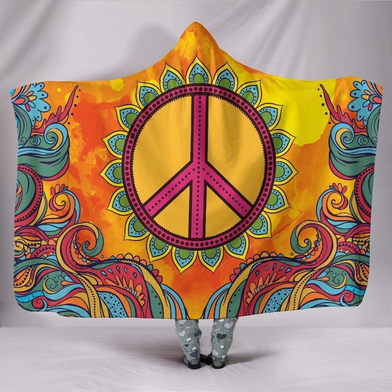 Hooded Blanket Hippie Peace Blanket Festival Blanket Rave Etsy