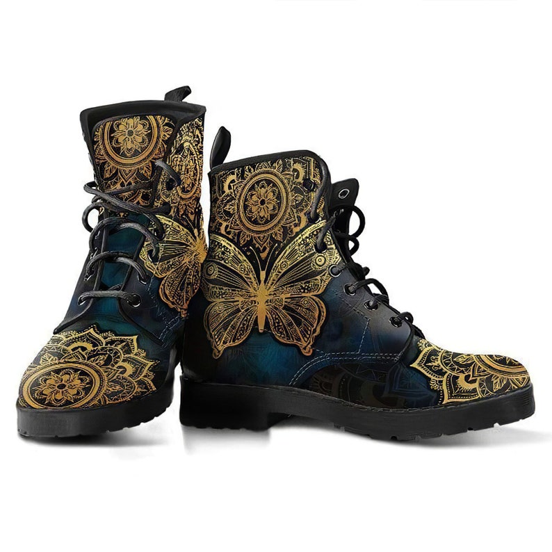Custom Leather Boots Lace Up Boots Vegan Leather Handmade Boots Women Girl Gift Mandala Ankle Boots Hippie Boots Alchemy Butterfly