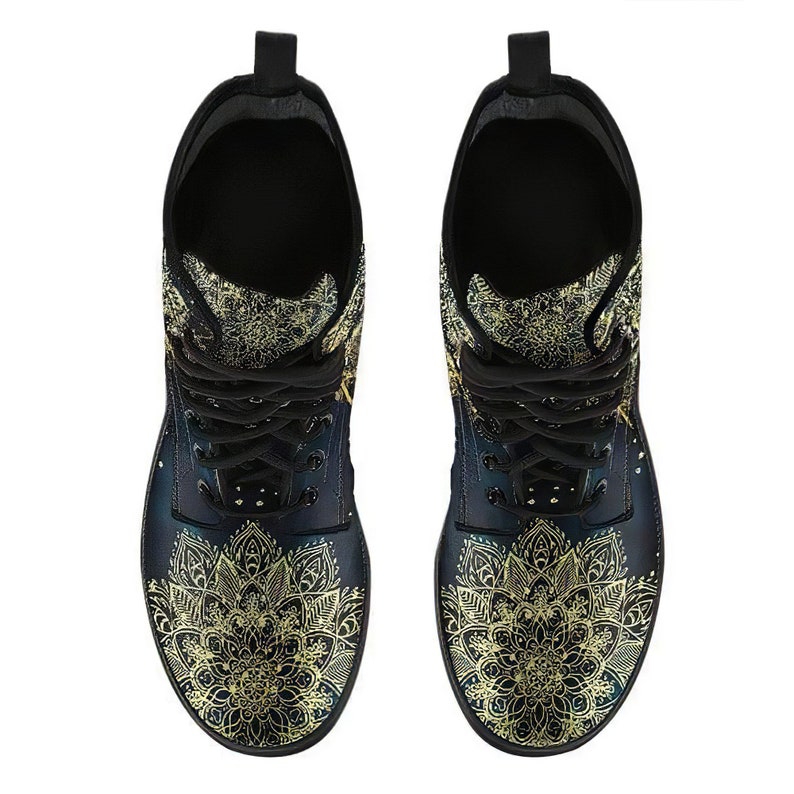 Vegan Leather Hippie Boots Mandala Ankle Boots Leather Boots Women Floral Spiritual Gold Boho Wolf Handmade Boots Lace Up Boots