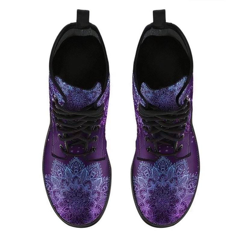 Vegan Leather Womens Leather Boots Streetwear Purple Sun and Moon Custom Leather Boots Handcrafted Boots Purple Lotus Mandala