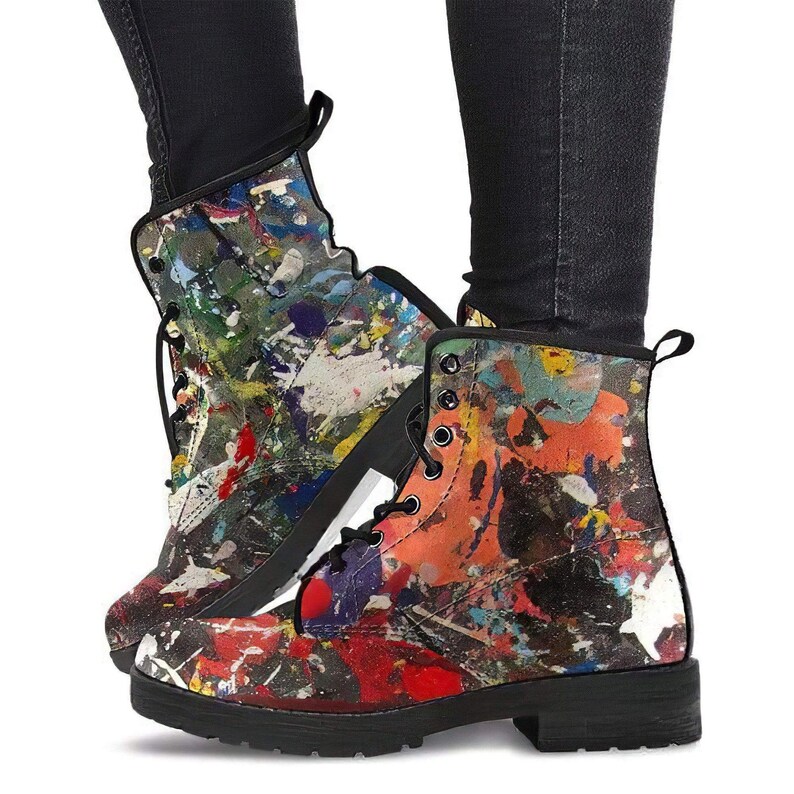 Leather Boots Women Street Art Paint Splash Womens Vegan Etsy