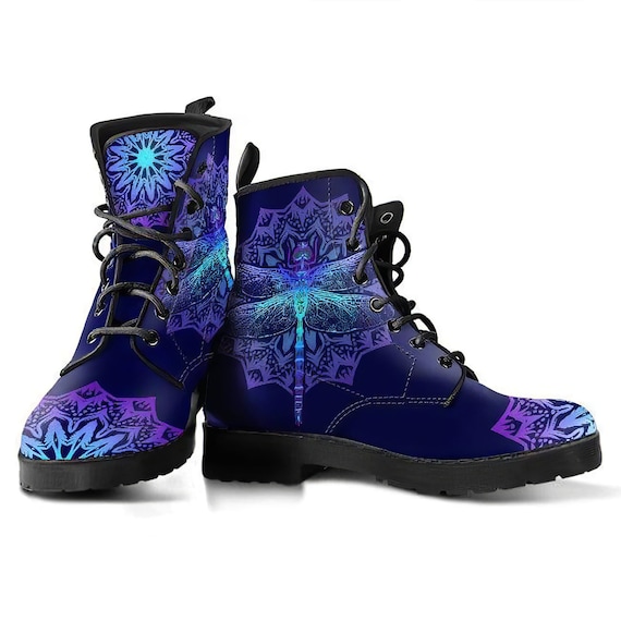 Details about Fractal Blue Purple Mandala Handcrafted Women's Vegan-Friendly Leather Boots Details about Fractal Blue Purple Mandala Handcrafted Women's Vegan-Friendly Leather Boots