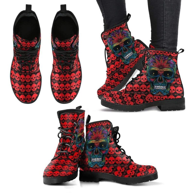 Sugar Skull Leather Boots Women Skull Boots Winter Boots Etsy