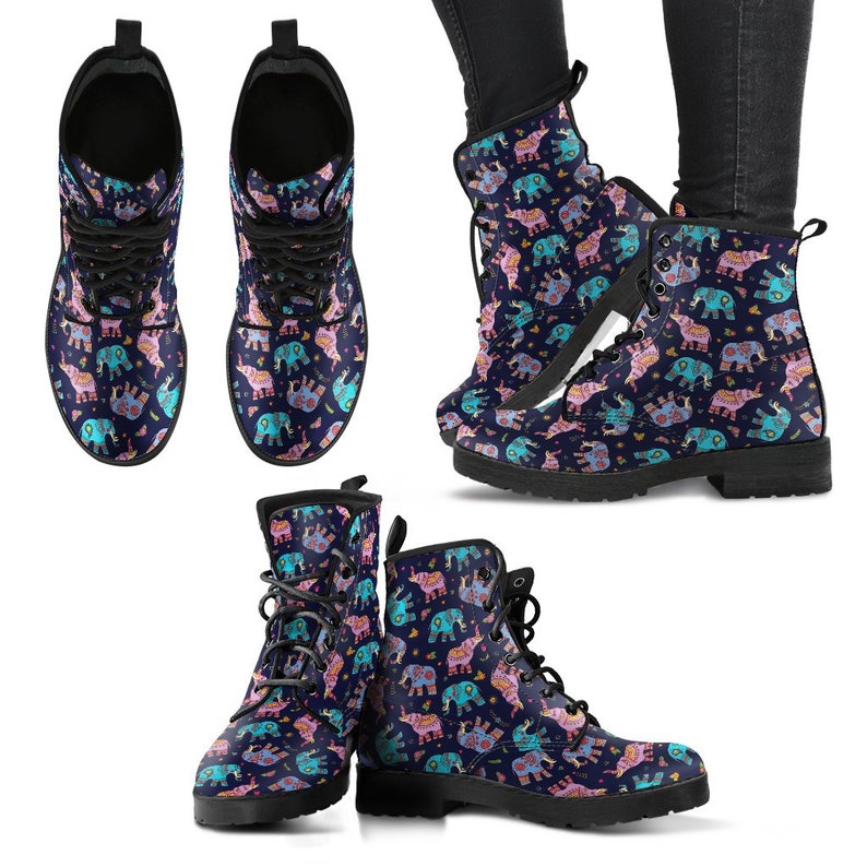 Vegan Leather Women/'s Boots Pattern Print Elephant Mandala Hippie Gypsy Fairy Combat Style Boots Student Artist Girly Cute Sweet