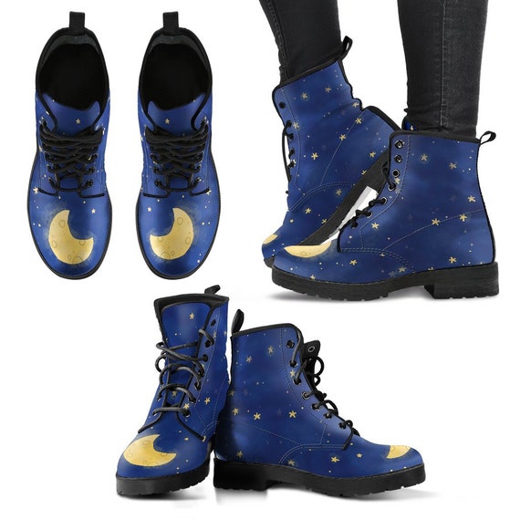 Moon and Stars Boots Handmade crafted Womens Leather Boots Etsy