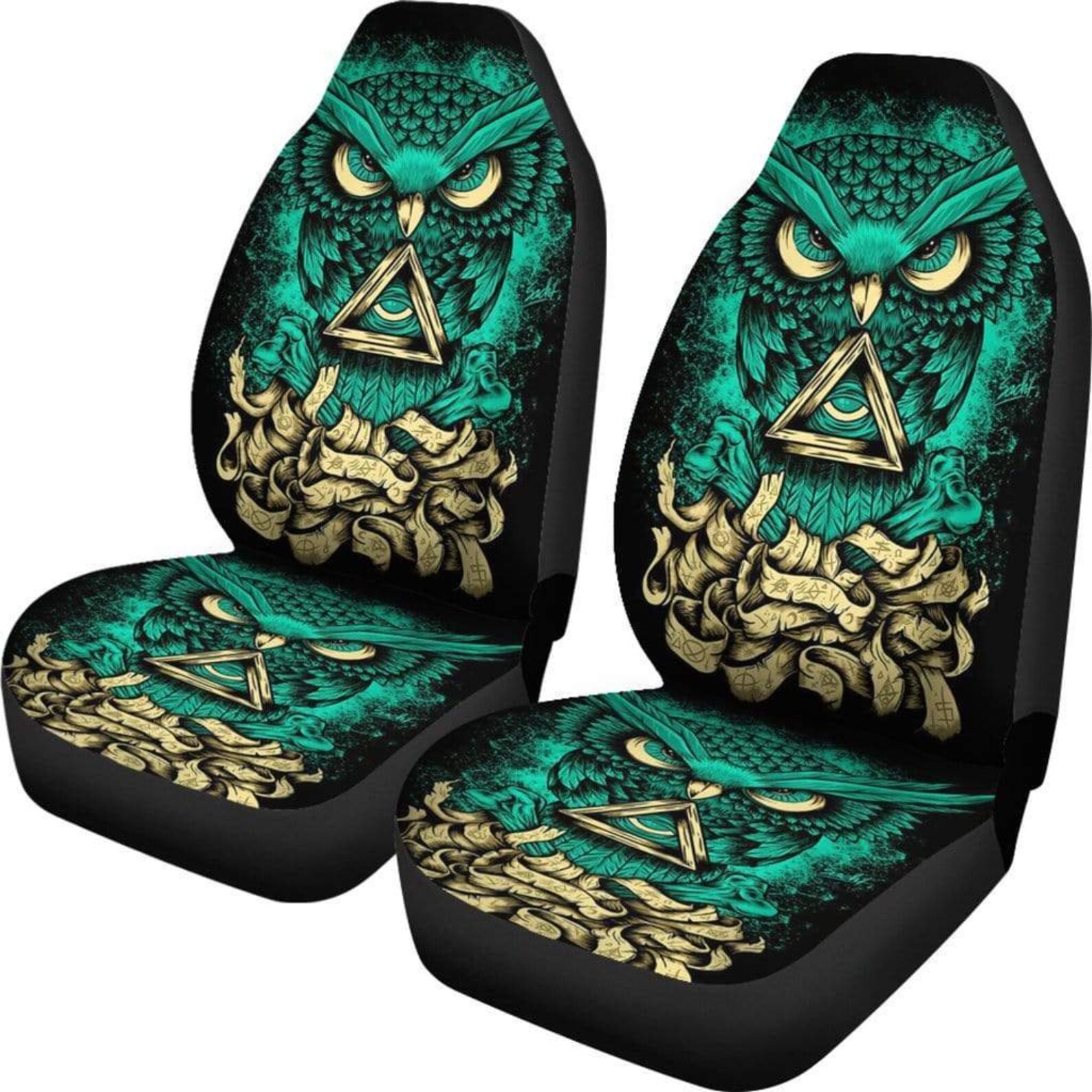 Owl Green Car Seat Covers Pair 2 Front Seat Covers Car Seat Etsy