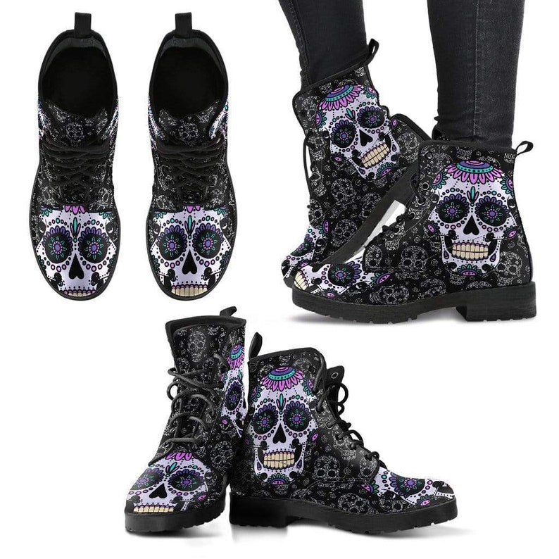Sugar Skull Design Womens Leather Boots Skull Boots Etsy