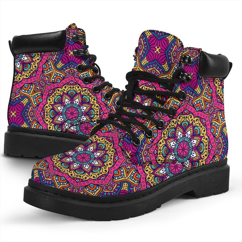 Handmade Boots Leather Boots Women Spiritual Bright Colorful Floral Women/'s Boots Hippie Vegan Leather All Season Boots Streetwear