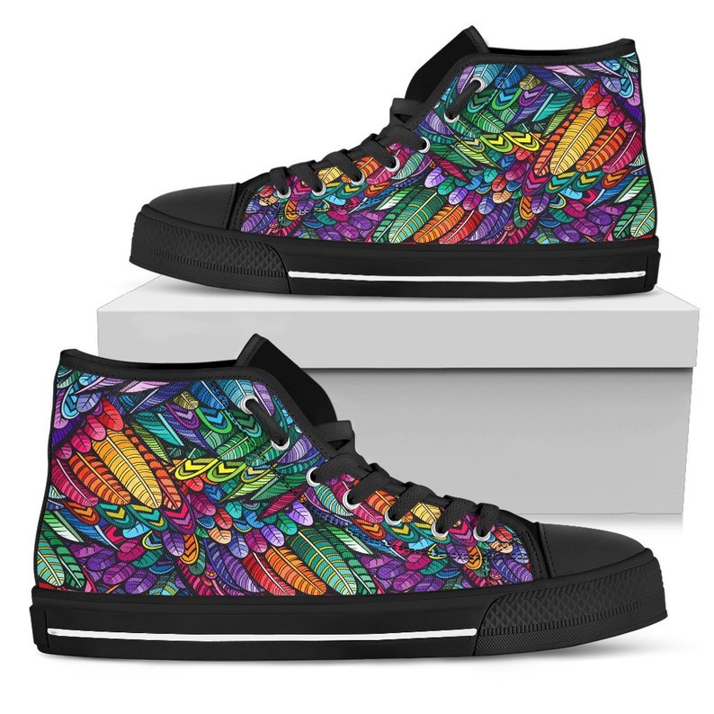 Colorful High Top Handmade Crafted Bright Colorful All Star Canvas Shoes Hindu Indian Streetwear Festival Hippie