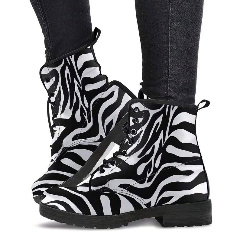 Zebra Print Shoes Womens Leather Shoes Womens Combat Boots | Etsy
