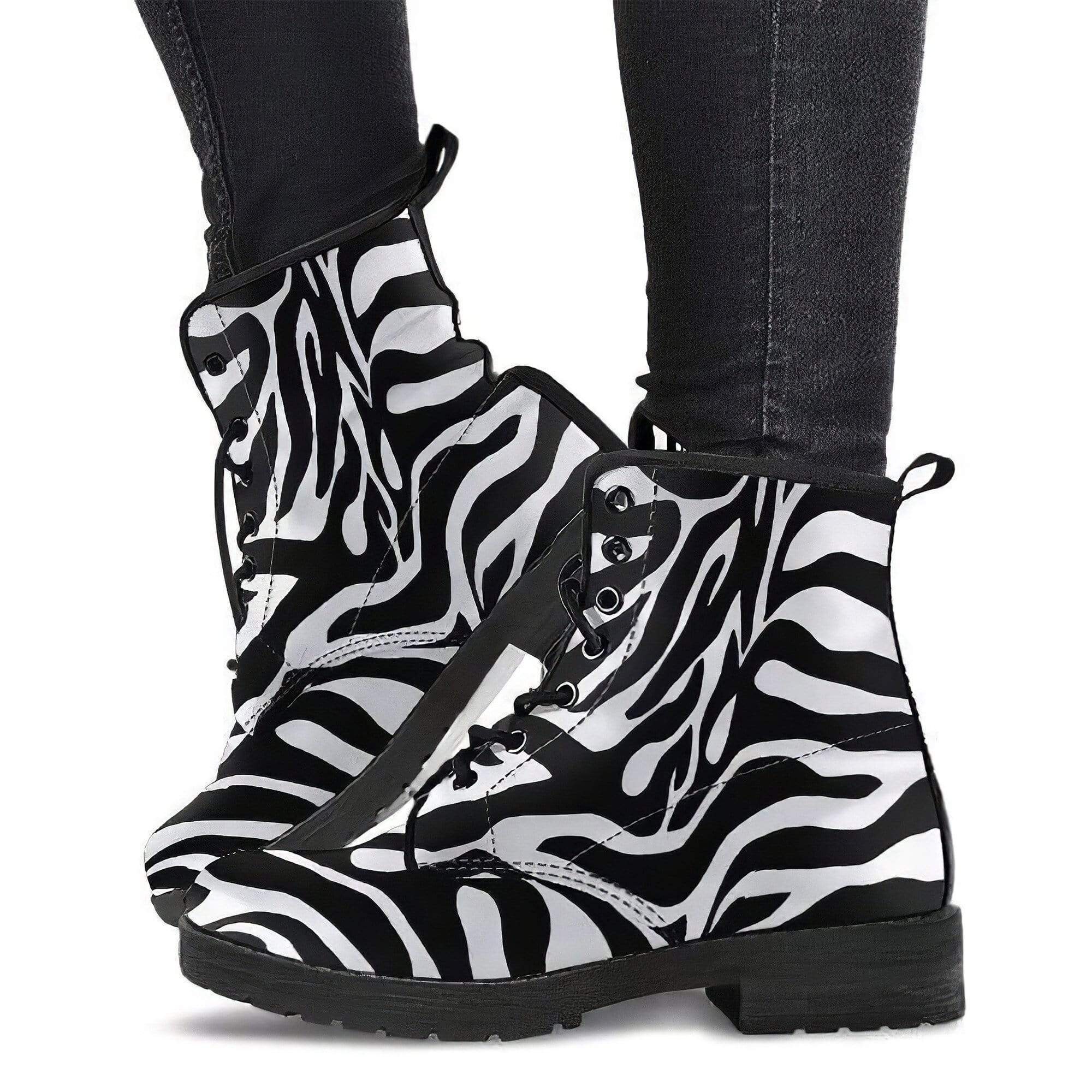 Zebra Print Shoes Womens Leather Shoes Womens Combat Boots Etsy