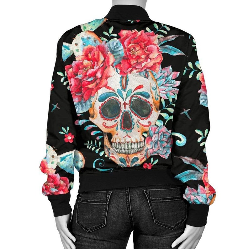 Flower Skull Sugar Skulls Womens Bomber Jacket Bright Etsy