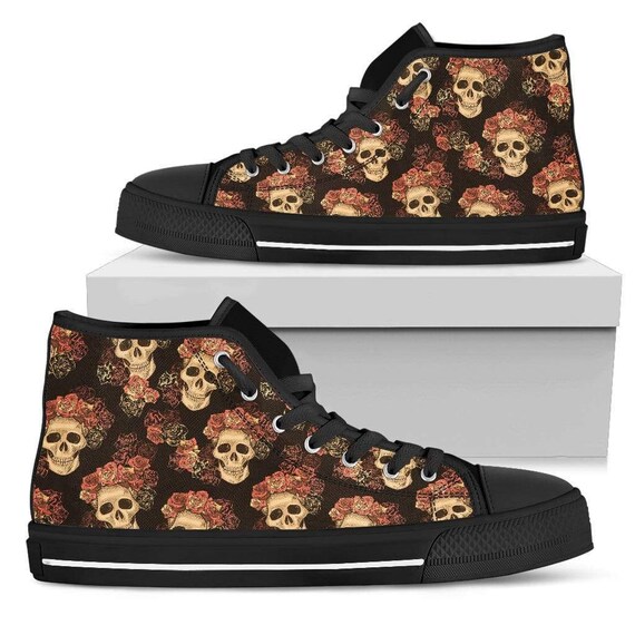 Gothic Skull & Roses Canvas Shoes High Quality Streetwear | Etsy