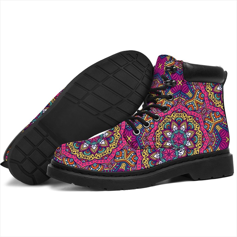 Handmade Boots Leather Boots Women Spiritual Bright Colorful Floral Women/'s Boots Hippie Vegan Leather All Season Boots Streetwear