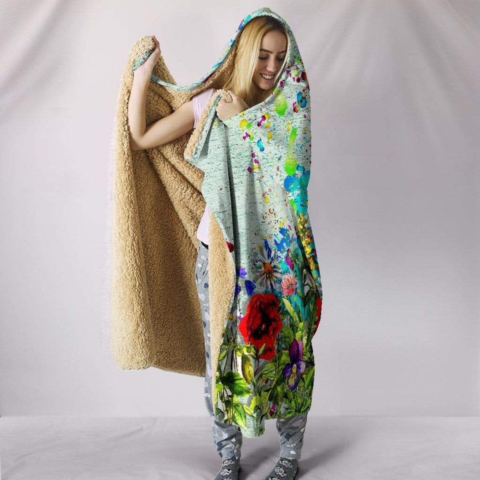 Floral Blanket Multi Colored Vegan Blanket Hooded Blanket Etsy