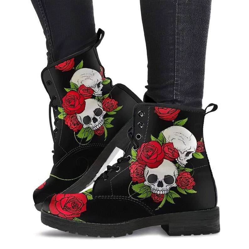 Skull and Roses Gothic Hiking Boots Women's Boots Vegan | Etsy