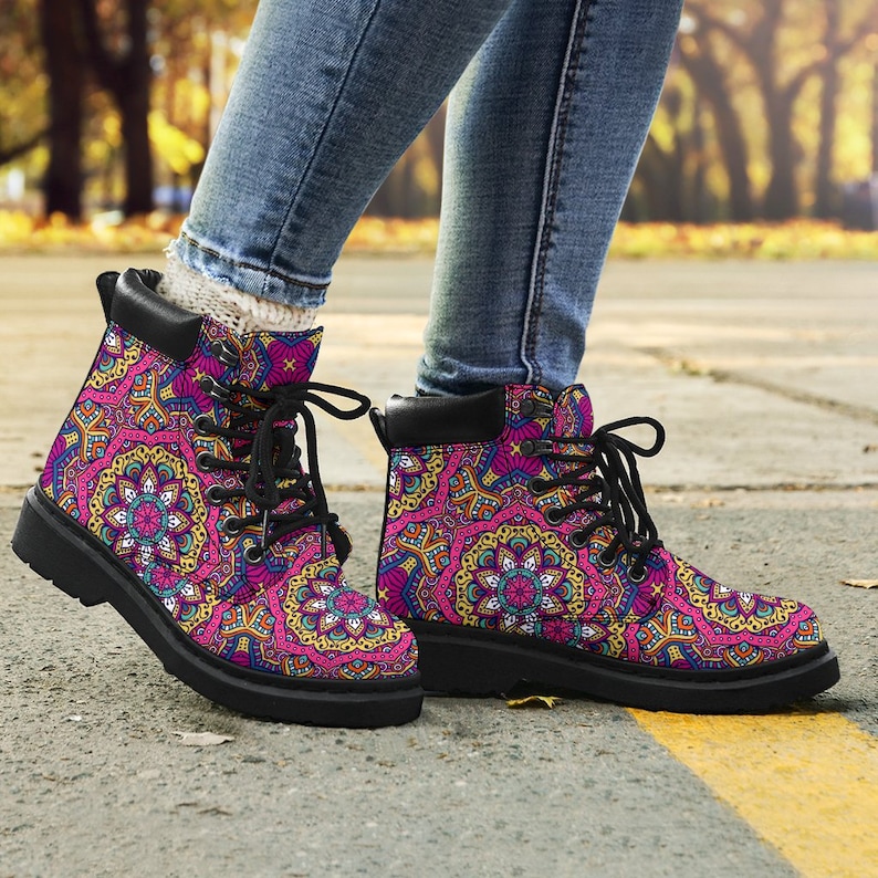 Handmade Boots Leather Boots Women Spiritual Bright Colorful Floral Women/'s Boots Hippie Vegan Leather All Season Boots Streetwear