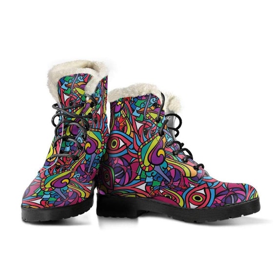 Hippie colorido Botas de cuero para mujer Zapatos estampados | Etsy España
