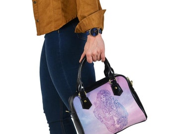 Use4 Watercolor Pink Mermaid Scales Rivet PU Leather Tote Bag Shoulder Bag Purse 