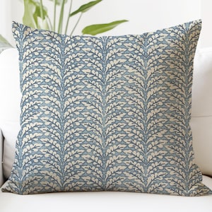 Stonewash Blue Leaf Throw Pillow Cover - Geometric, Floral, Block Print, Leaf Botanical, 18x18, 20x20, 22x22, 24x24, 26x26, Custom, Designer