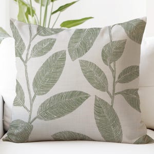 Large Green Leaves Pillow Cover, Thibaut, 18x18, 20x20, 22x22, 24x24, 26x26, Designer, Decorative, Accent, Toss Pillows