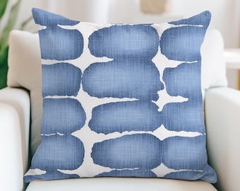Blue and White Shibori Dot Pillow Cover - Blue Watercolor Pillow - Tie Dye Pillow Cover - 18x18, 20x20, 22x22, 24x24, 26x26